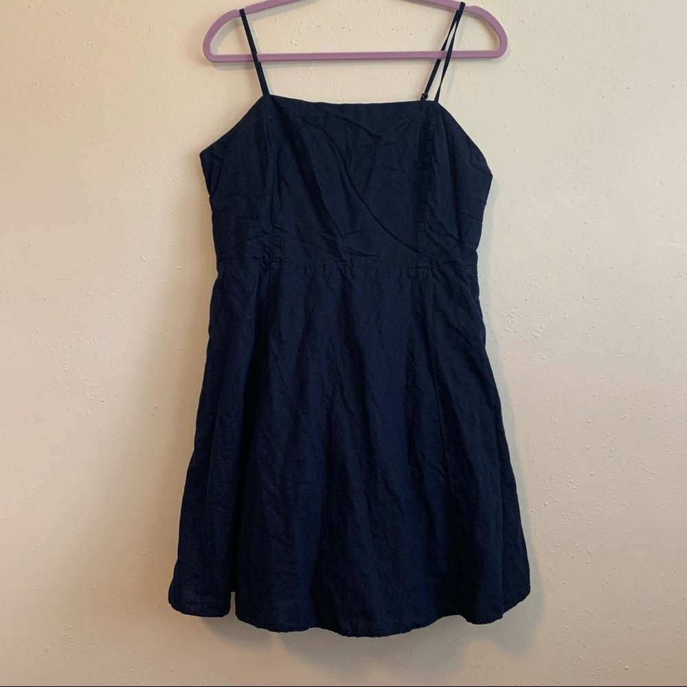 GAP Fit & Flare Navy Mini Dress Linen Cotton Large